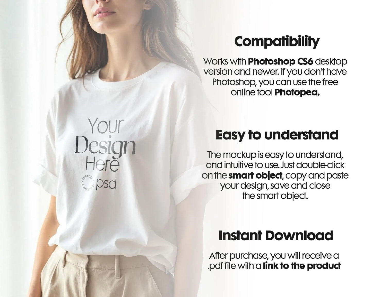 Woman White T-Shirt Mockup PSD | Gildan 64000 & Bella Canvas 3001 Print on Demand Tee Mockups for Designers, Boho Style Tshirt