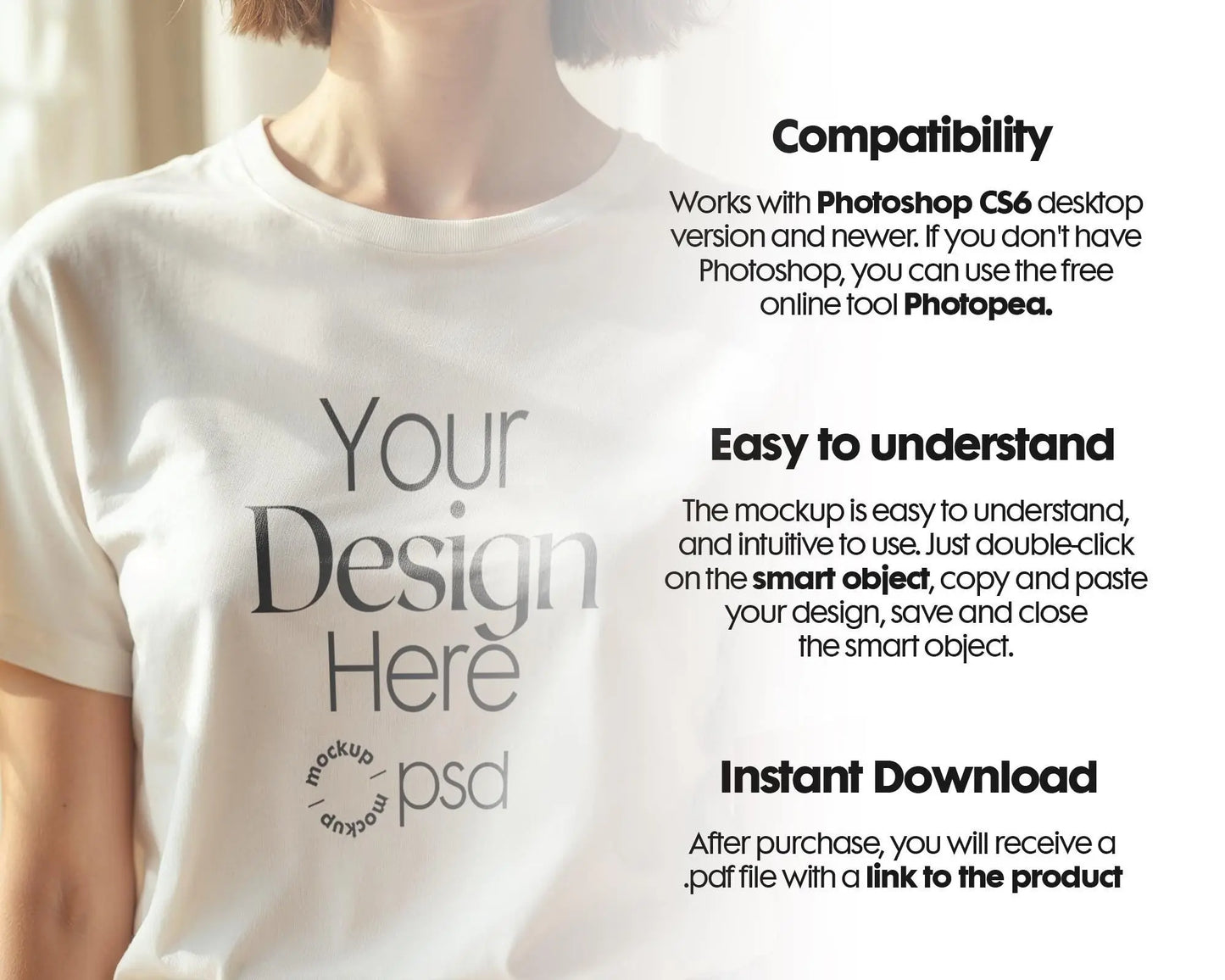 Woman White T-Shirt Mockup PSD | Gildan 64000 & Bella Canvas 3001 Print on Demand Tee Mockups for Designers, Boho Style Tshirt