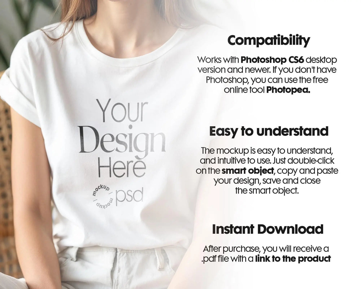 Woman White T-Shirt Mockup PSD | Gildan 64000 & Bella Canvas 3001 Print on Demand Tee Mockups for Designers, Boho Style Tshirt