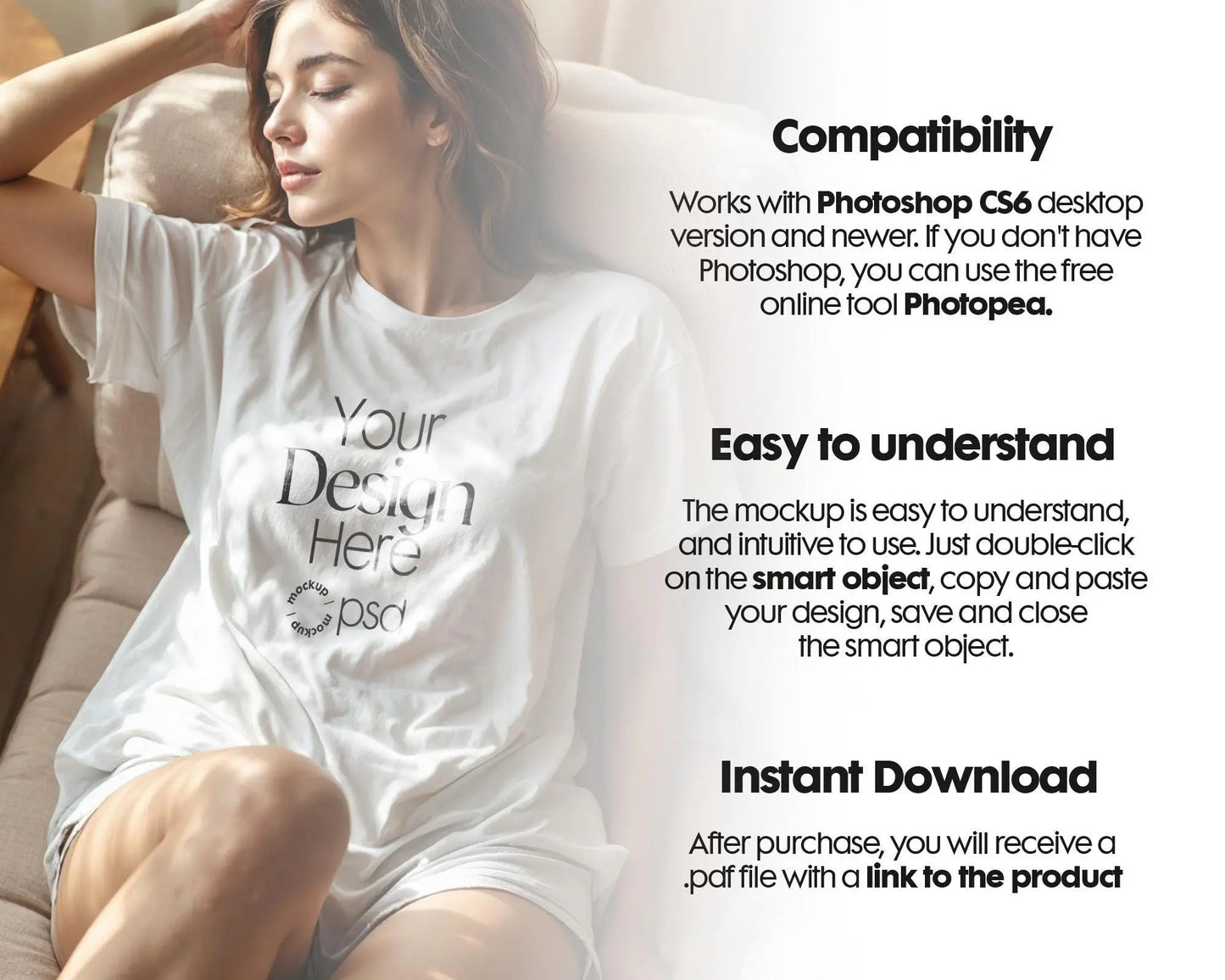Woman White T-Shirt Mockup PSD | Gildan 64000 & Bella Canvas 3001 Print on Demand Tee Mockups for Designers, Boho Style Tshirt