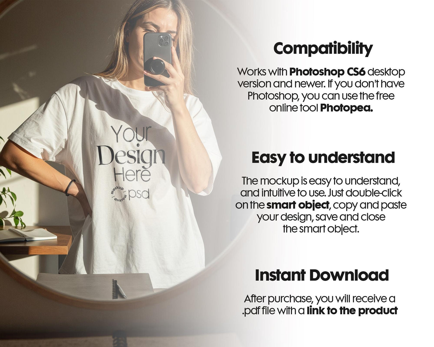 Bella Canvas 3001 White Shirt Mockup | Trendy 3001 Model Mirror Selfie Tee Template for Designers & Merch Sellers