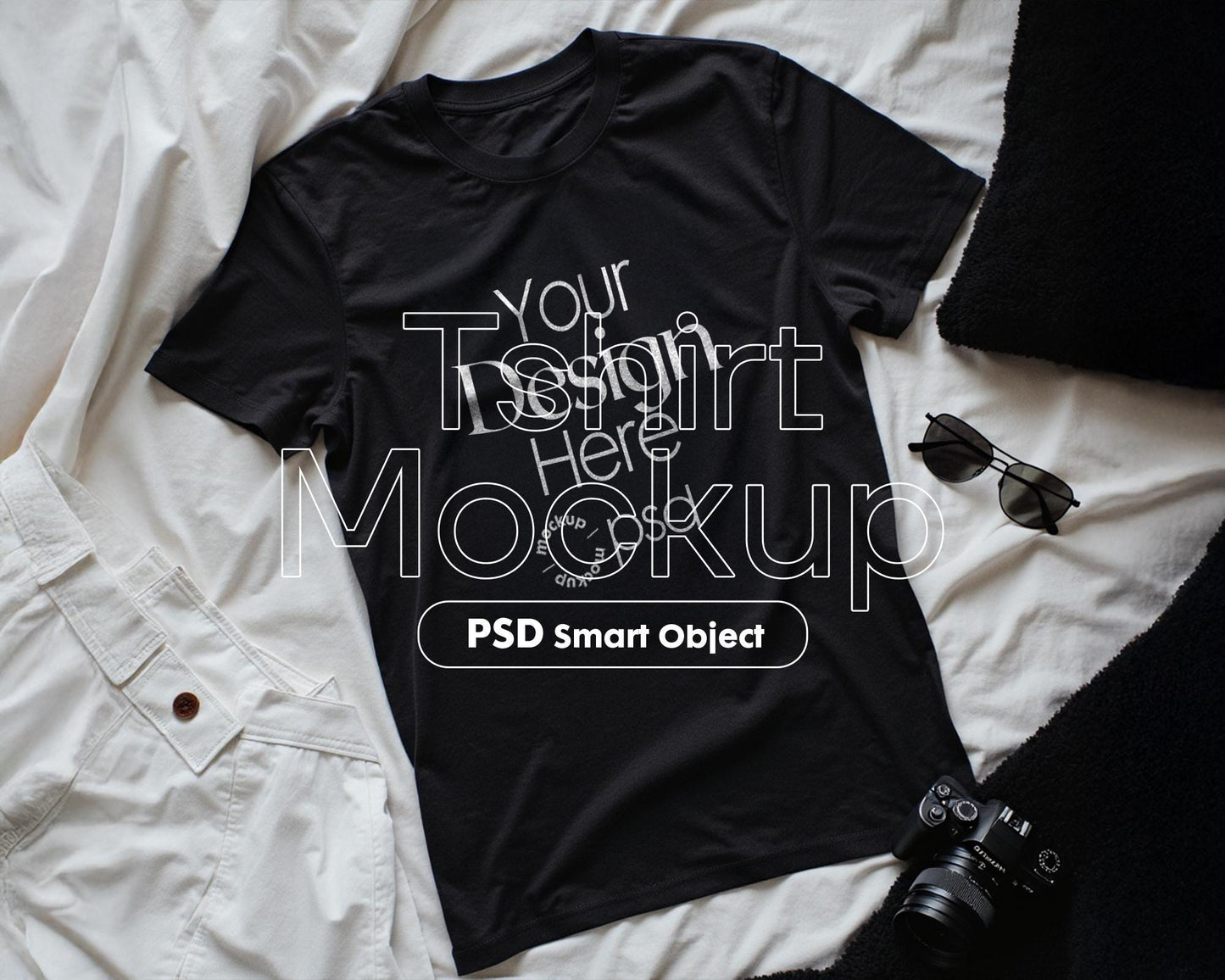 Black Shirt Mockup PSD, Bella Canvas 3001, T-Shirt Model for Design Preview & High-Quality Display