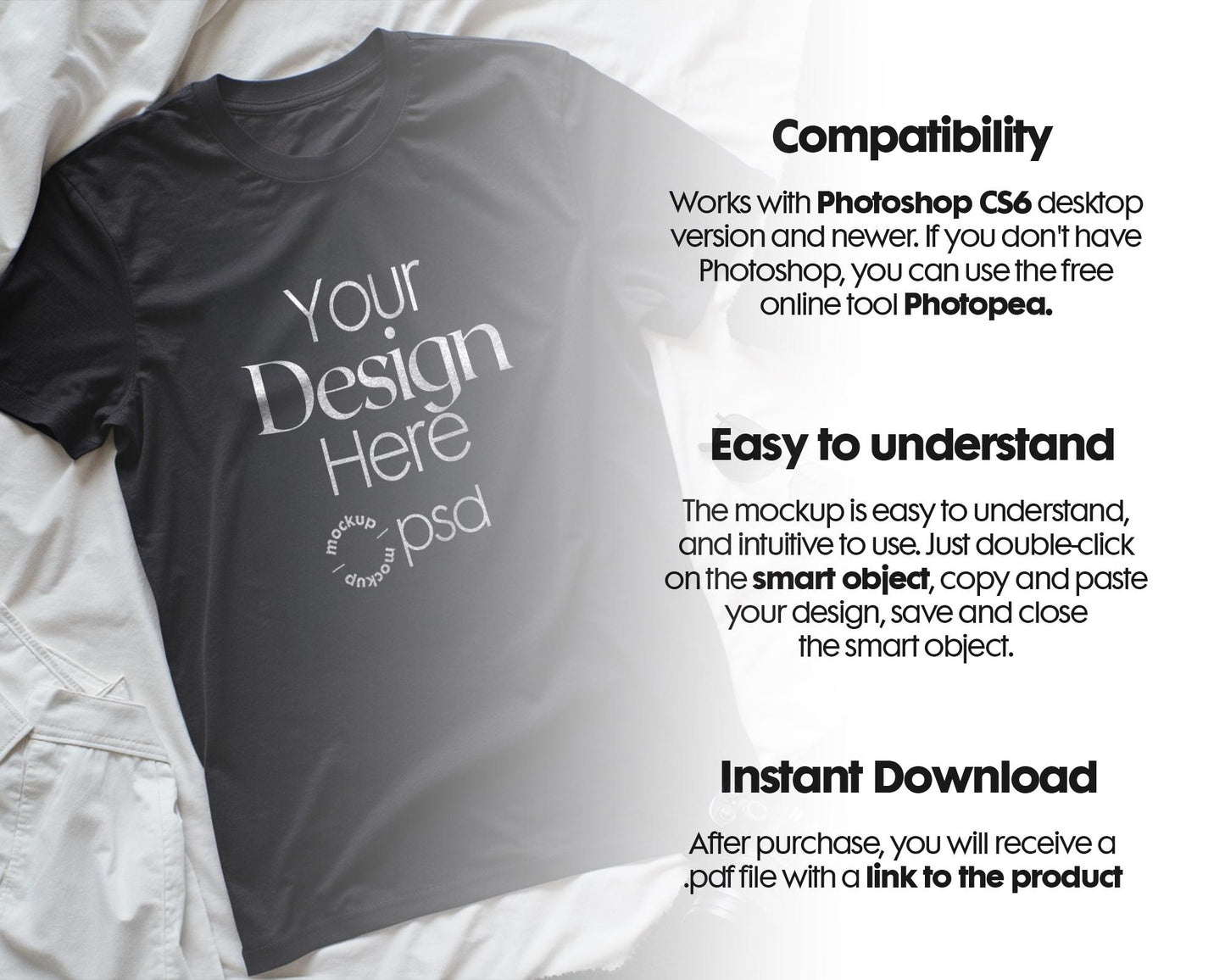 Black Shirt Mockup PSD, Bella Canvas 3001, T-Shirt Model for Design Preview & High-Quality Display
