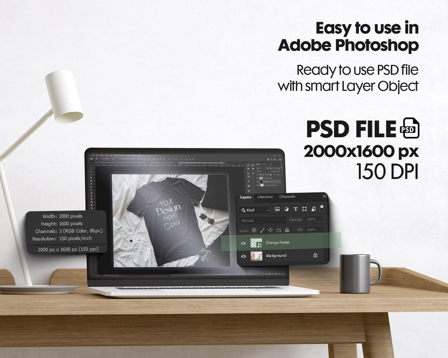 Black Shirt Mockup PSD, Bella Canvas 3001, T-Shirt Model for Design Preview & High-Quality Display