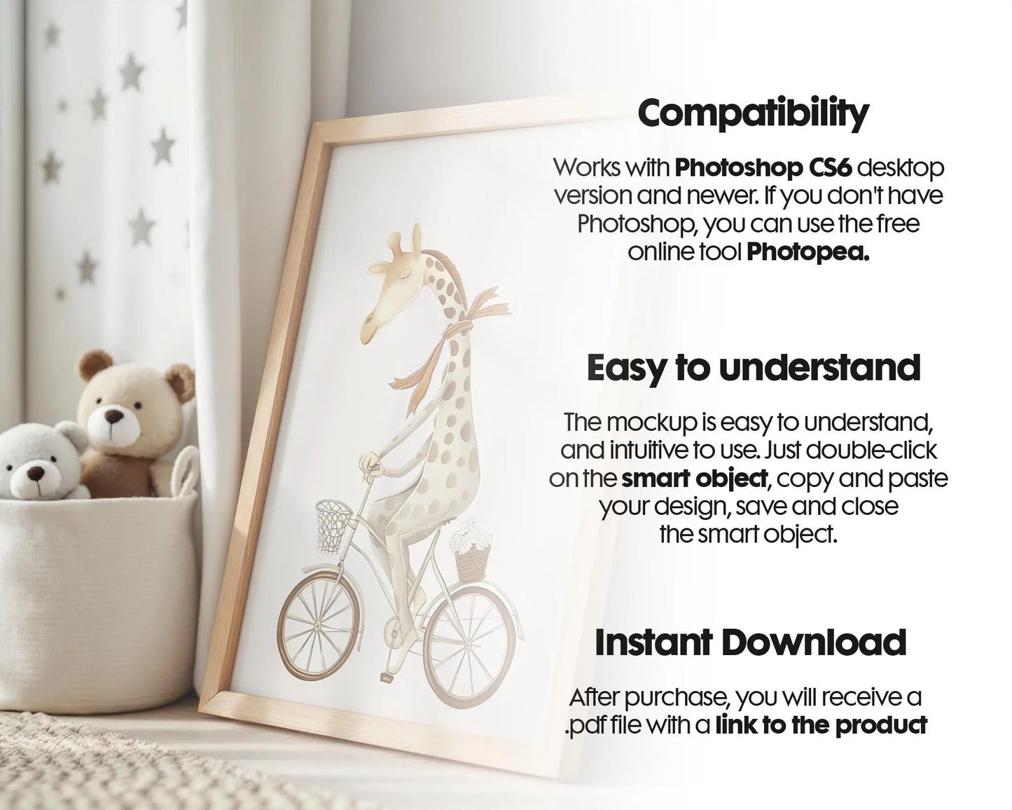 Frame Nursery Mockup in Home Interior PSD | Nursery Frame Mockup Frames | Nursery Wall Poster | Poster Shop Mockup