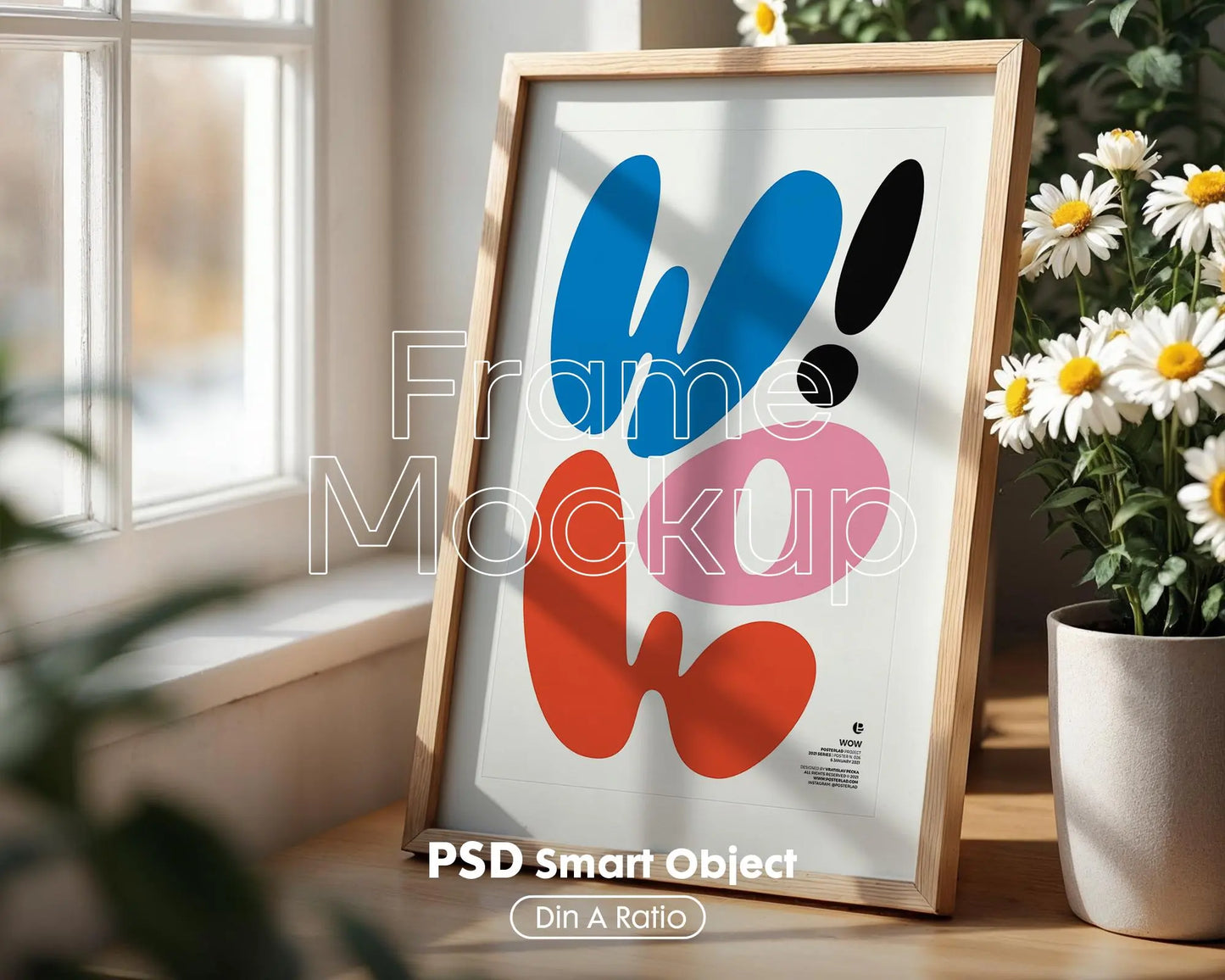 Wall Art Frame Mockup for Digital Download, Blank Wooden Poster Frame Mockup, Posters and Artwork Smart Object Instant Download