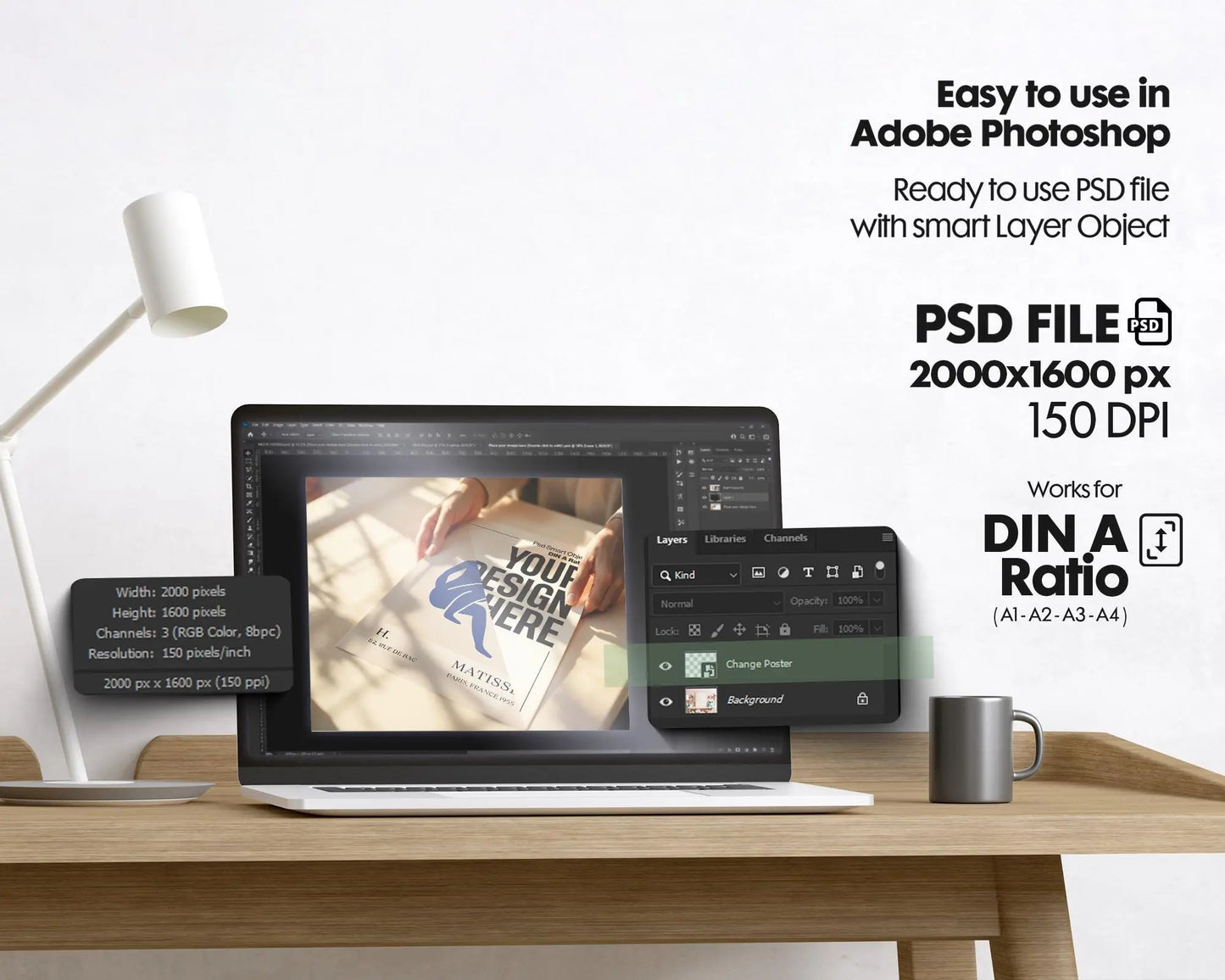 Poster Mockup with Person ISO A DIN Ratio | Minimal Modern PSD Photoshop & Photopea Template