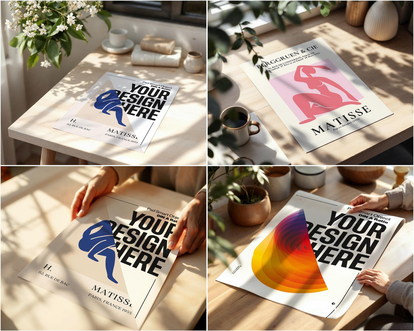 10+ Poster Paper Mockup Bundle PSD with Smart Object | Din A Ratio Photoshop Template for Wall Art & Prints