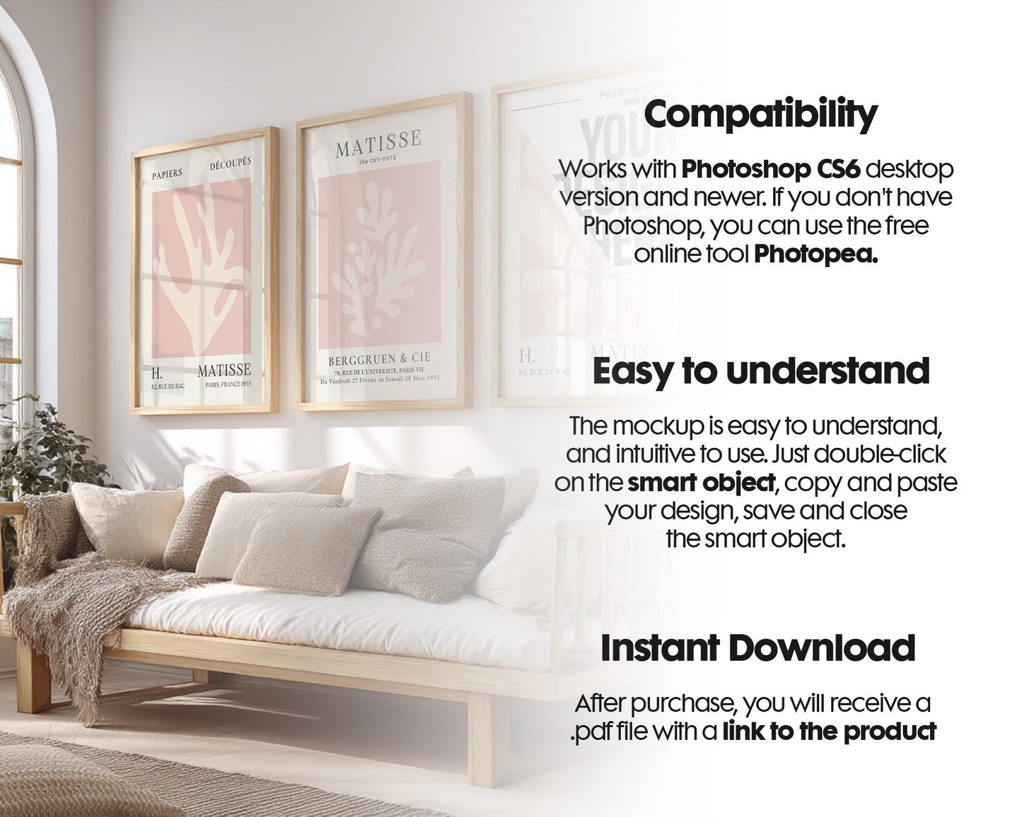 3 Frame Mockup Bundle, Vertical Gallery Set of 3, Digital Print PSD Templates for Art Display & Wall Decor