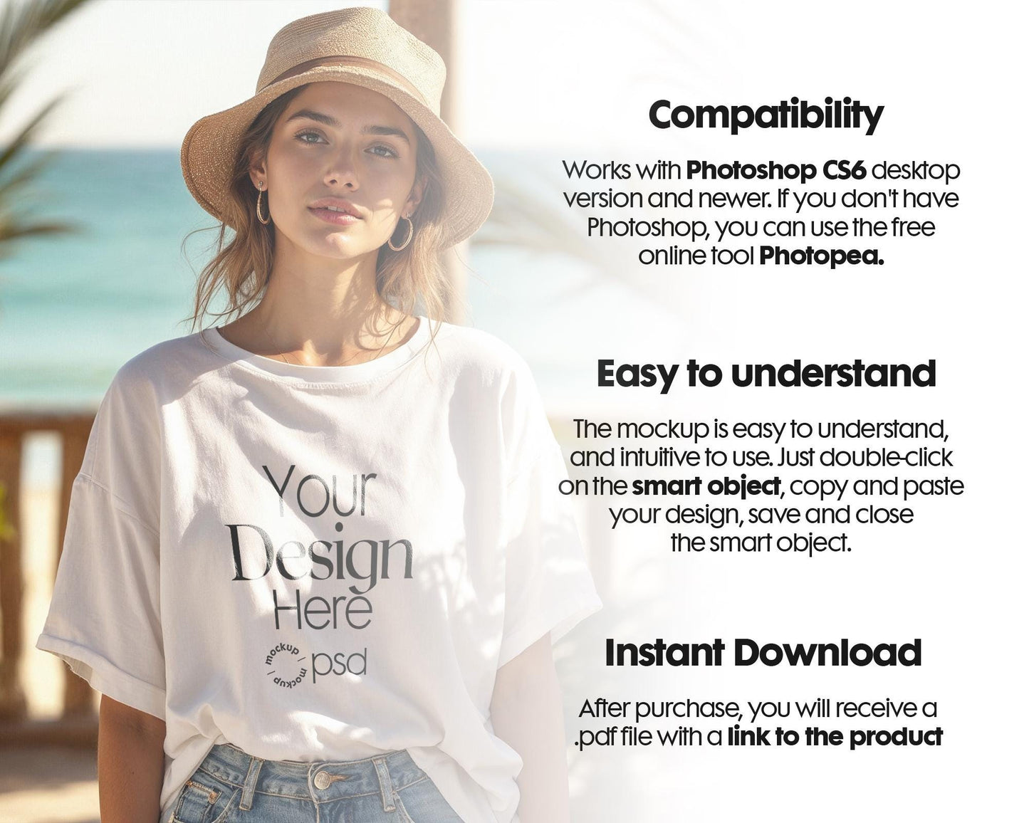 Bella Canvas 3001 White Shirt Mockup PSD - Summer T-Shirt Model Mockup for Design Preview & High-Quality Display