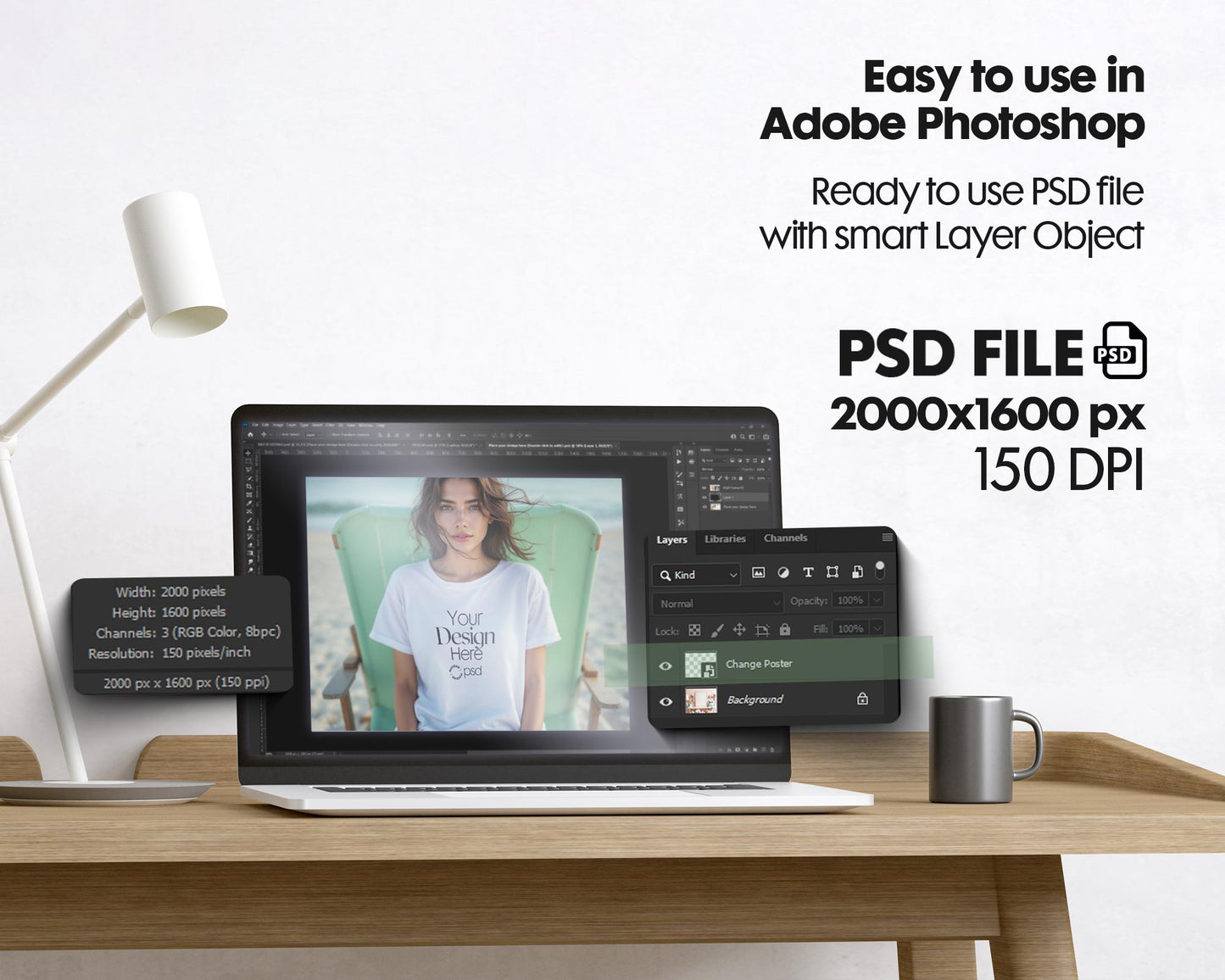 Bella Canvas 3001 White Shirt Mockup PSD - Summer T-Shirt Model Mockup for Design Preview & High-Quality Display