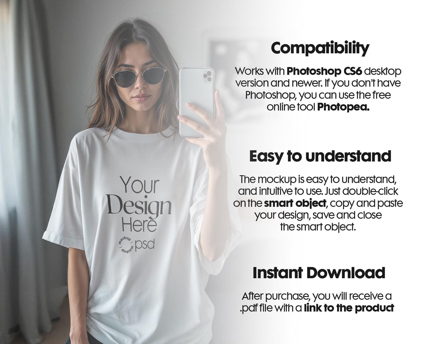 Bella Canvas 3001 White Shirt Mockup PSD - Oversized T-Shirt Model for Design Preview & High-Quality Display