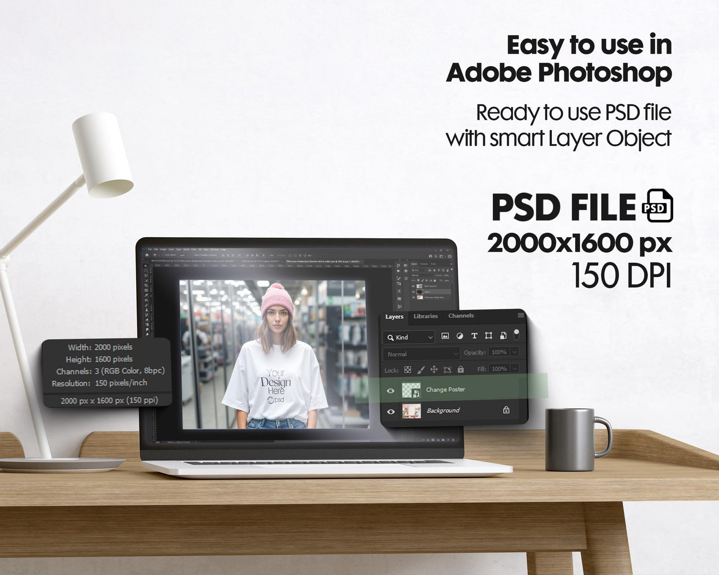Bella Canvas 3001 White Shirt Mockup PSD - Oversized T-Shirt Model for Design Preview & High-Quality Display