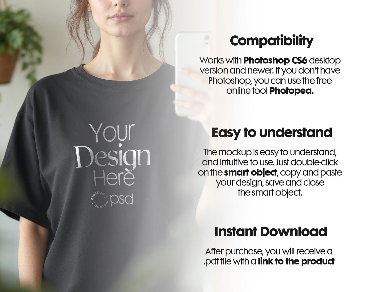 Black Shirt Mockup PSD, Bella Canvas 3001 – Oversized T-Shirt Model for Design Preview & High-Quality Display