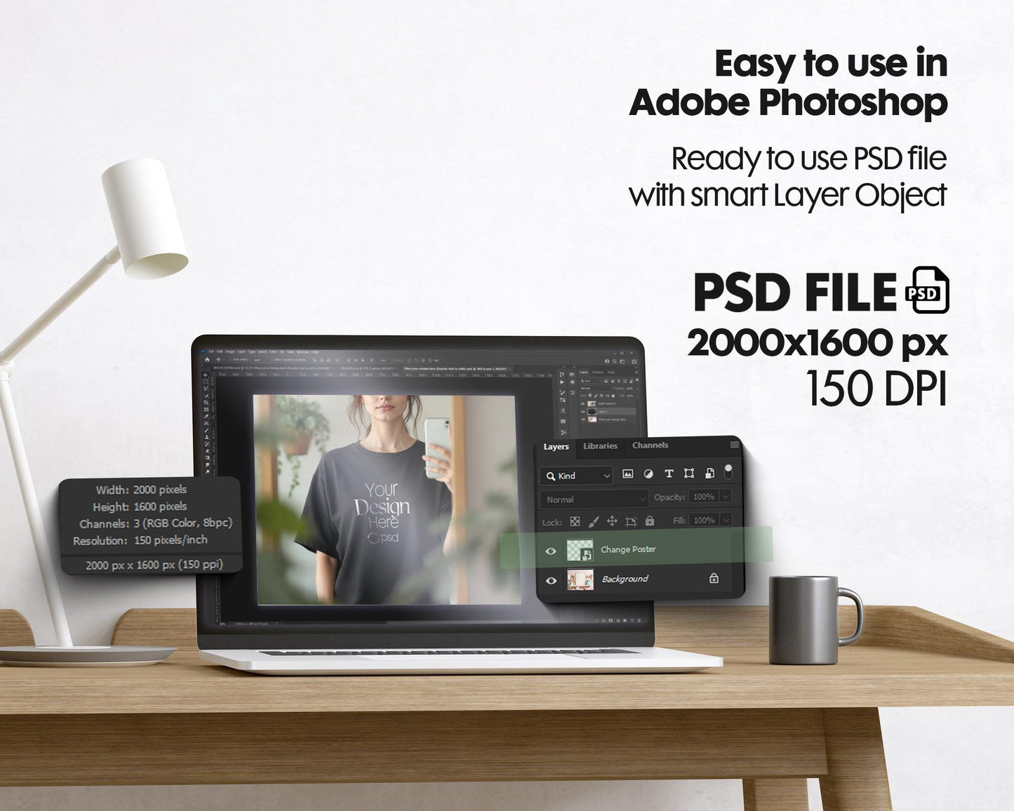 Black Shirt Mockup PSD, Bella Canvas 3001 – Oversized T-Shirt Model for Design Preview & High-Quality Display
