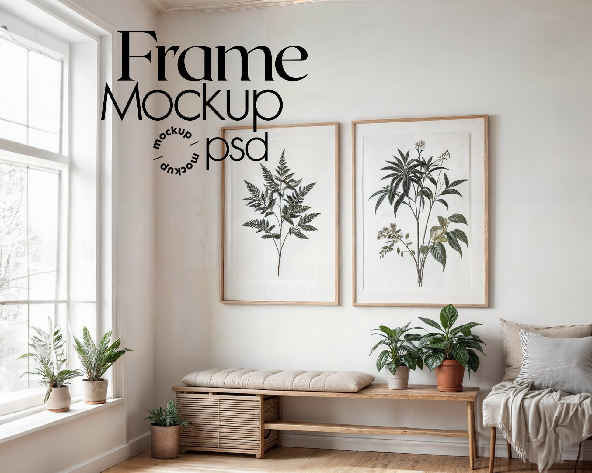 2 Frame Mockup in Home Interior PSD | 2 Frame Mockup Frames | Interior Wall Poster | Interior Poster Shop Mockup