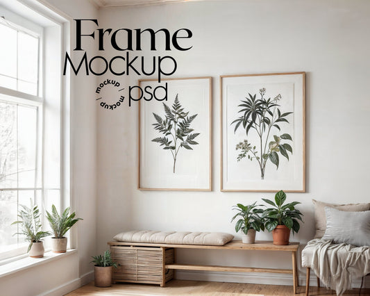 2 Frame Mockup in Home Interior PSD | 2 Frame Mockup Frames | Interior Wall Poster | Interior Poster Shop Mockup