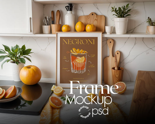 Kitchen Frame Poster Mockup PSD | Minimal Kitchen Frame Mockup Boho Interior | Poster Mockup Templete PSD