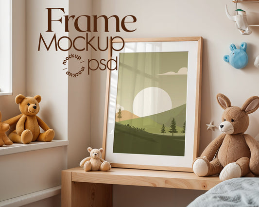 Frame Nursery Mockup in Home Interior PSD | Nursery Frame Mockup Frames | Nursery Wall Poster | Poster Shop Mockup