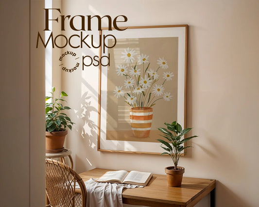 Frame Mockup in Study Room | Frame Mockup Frames | Study Room Wall Poster | Study Room Poster Shop Mockup