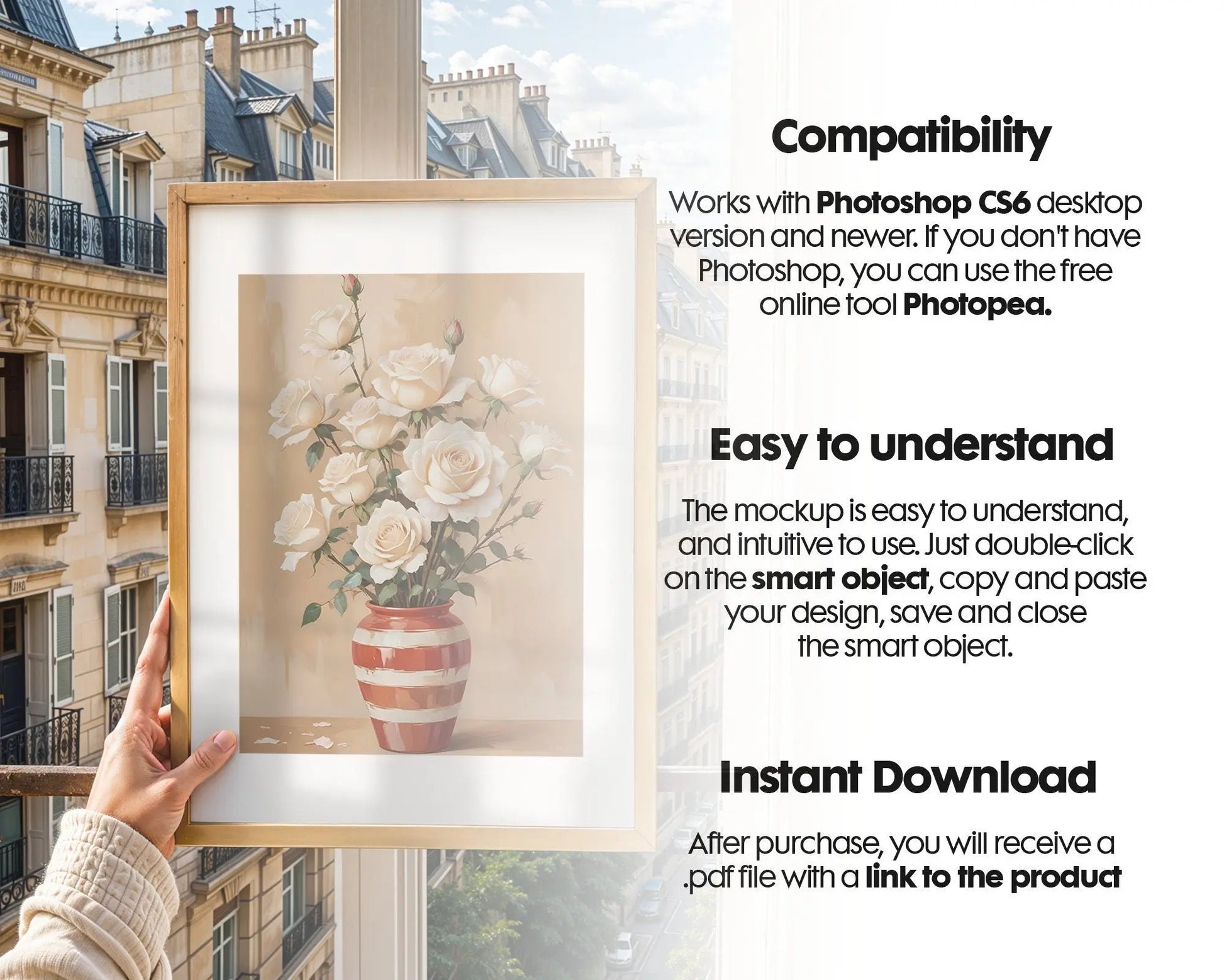 Woman Holding Frame Mockups | Landscape Horizontal Wood Frame Mockup with person | Digital Prints, and Poster Shop Mockup