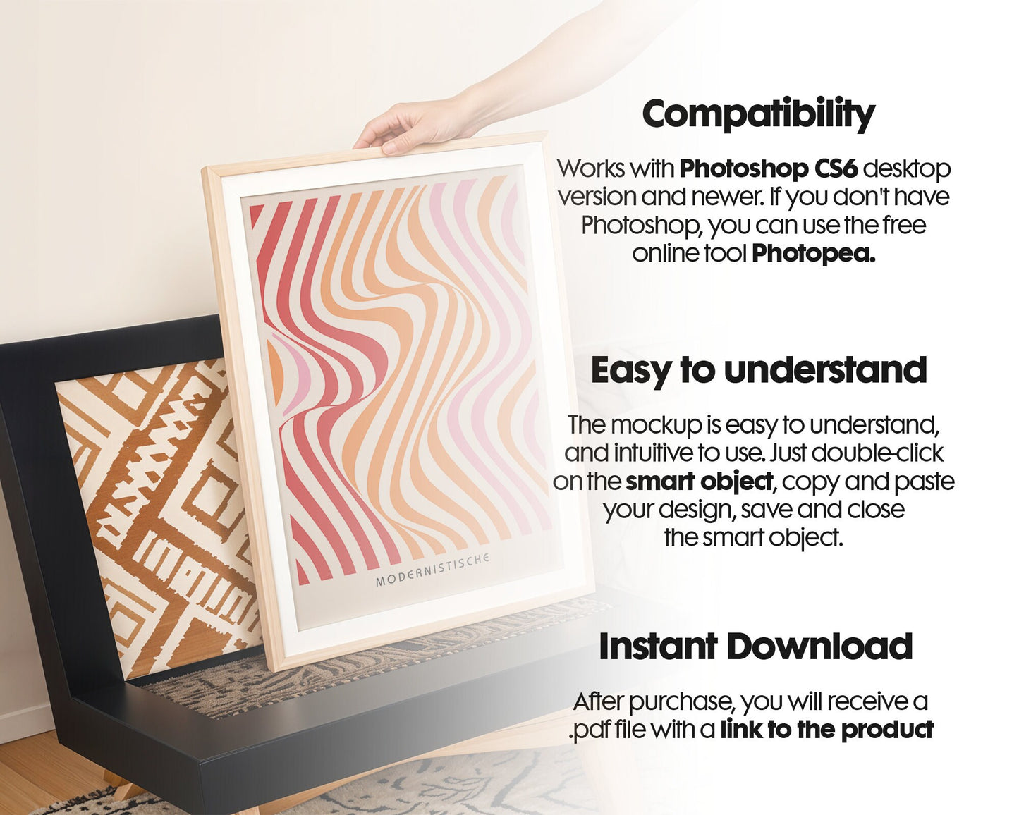 Frame Mockup With Person, PSD Photoshop Mockup, Frame Mockup Home Interior, Luxury Frame Mockup