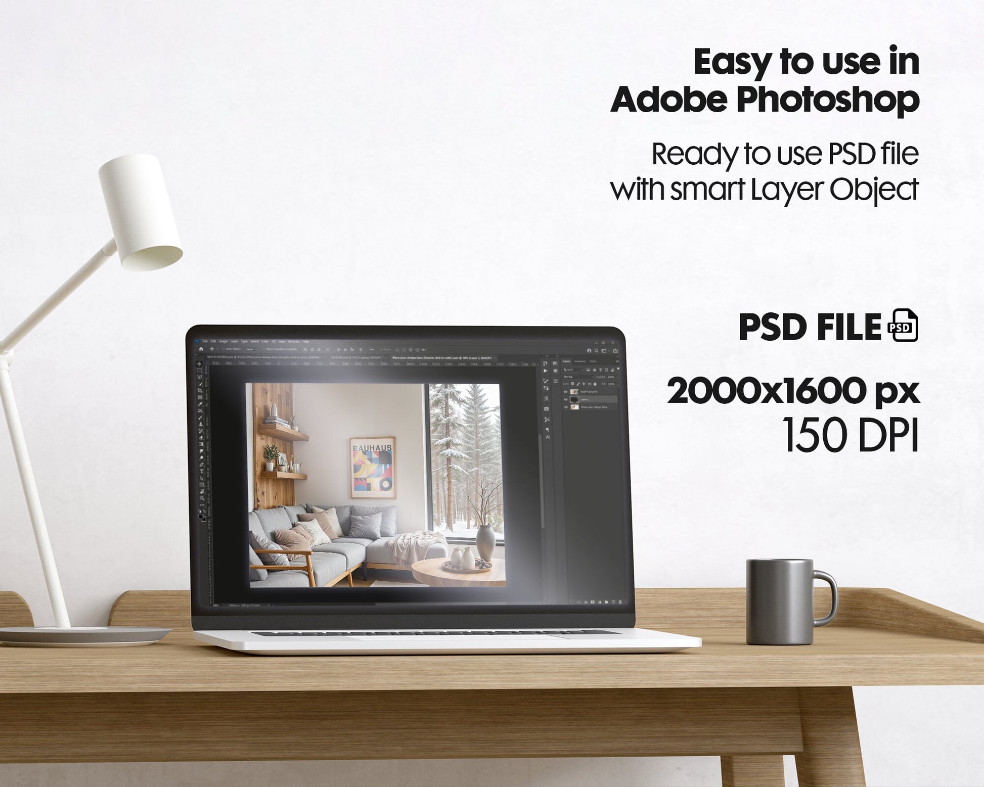 Wood Frame Mockup in Home Interior | Winter Home Frame Mockup Frames | Snow Interior Wall Poster