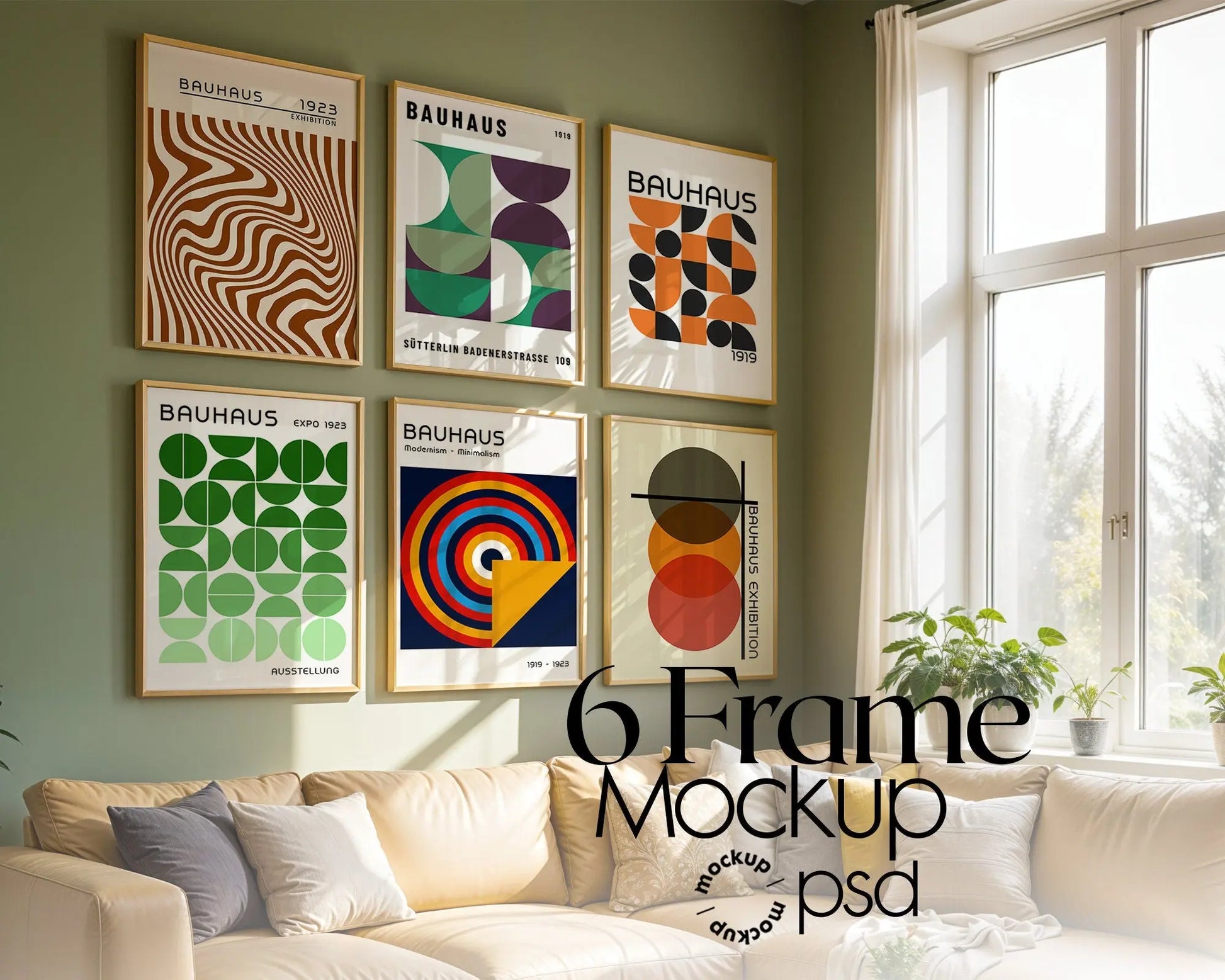 6 Frame Mockup in Home Interior | 6 Frame Mockup Frames | Interior Wall Poster | Interior Poster Shop Mockup