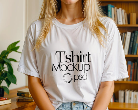 Gildan 64000 White, Gildan T-shirt Mockup PSD , Gildan 64000 Model Mockup PSD, White Shirt Mock, Minimalistic Mockup PSD