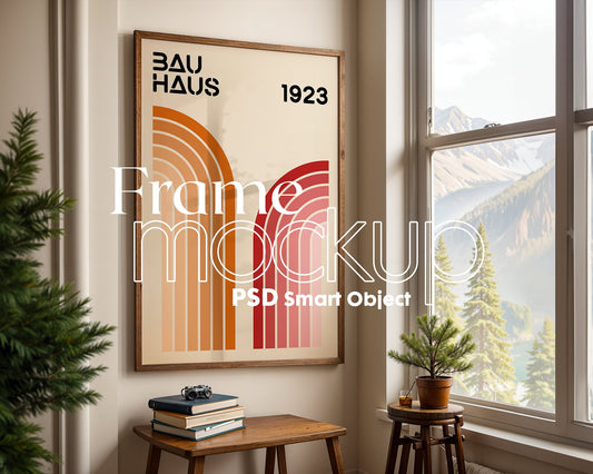 Artwork Mockup PSD | Framed Poster Mockup. DIN A Frame Mock–Up | PSD Photoshop Photopea Mockup. Frame Mockup Home Interior
