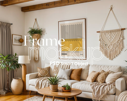 Artwork Mockup PSD | Framed Poster Mockup. DIN A Frame Mock–Up | PSD Photoshop Photopea Mockup. Frame Mockup Home Interior