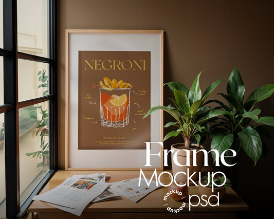 Desk Frame Mockup PSD | Frame Mockup Frames | Interior Wall Art | Desk Poster Shop Mockup
