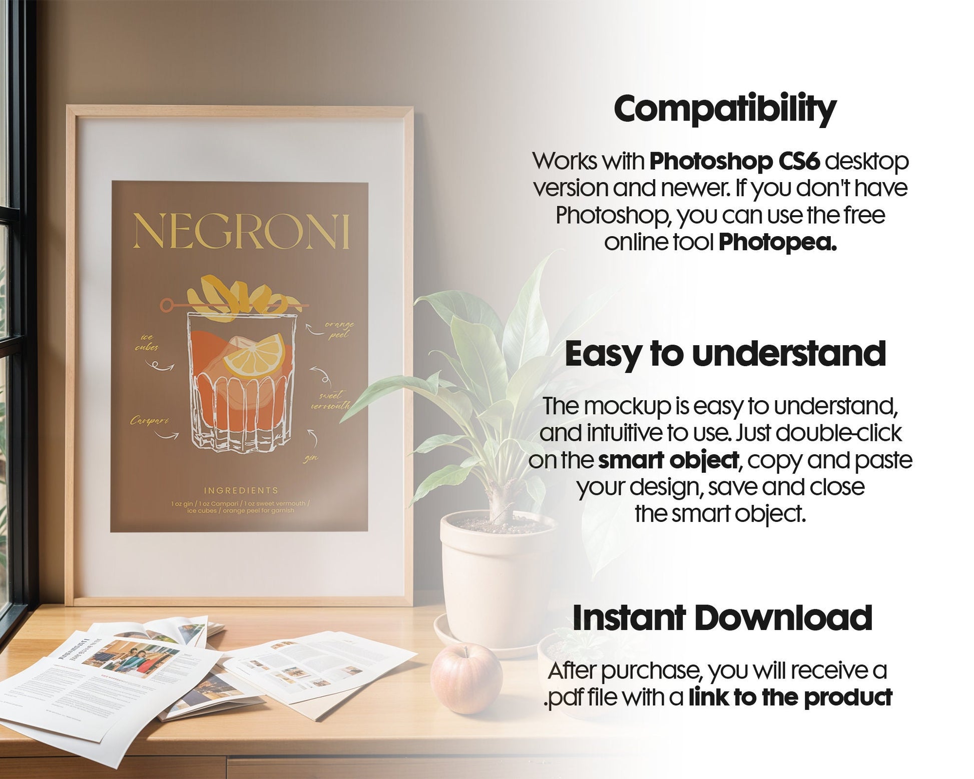 Desk Frame Mockup PSD | Frame Mockup Frames | Interior Wall Art | Desk Poster Shop Mockup