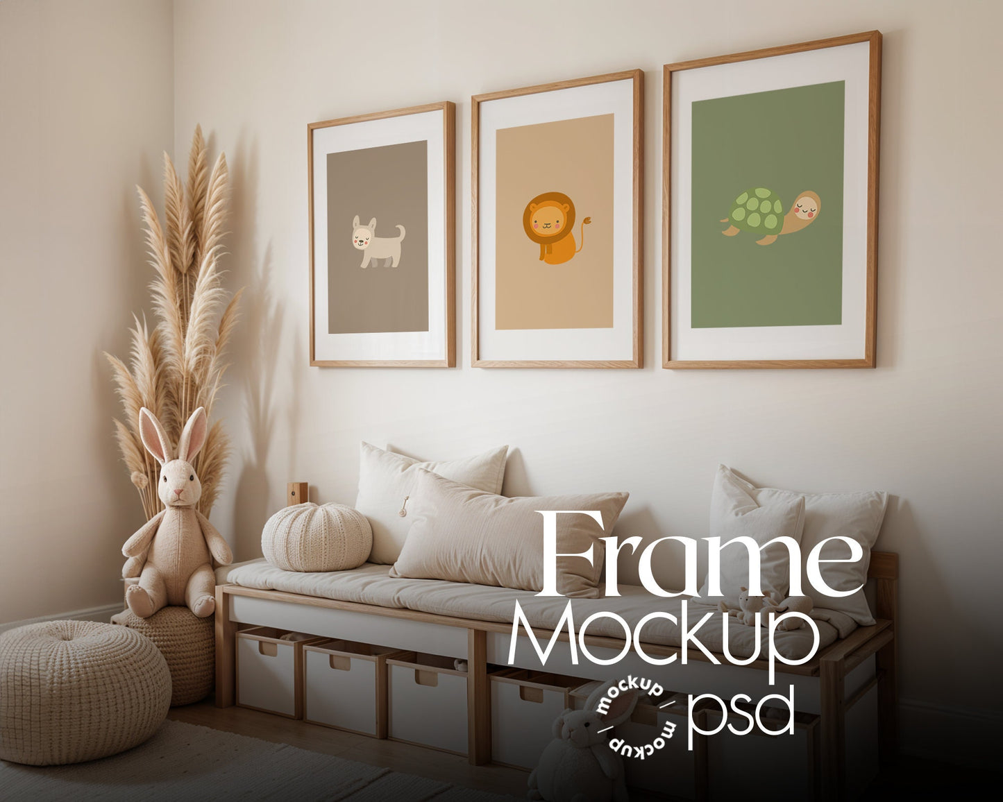 3 Frame Nursery Mockup in Home Interior PSD | 3 Nursery Frame Mockup Frames | Nursery Wall Poster | Nursery Poster Shop Mockup