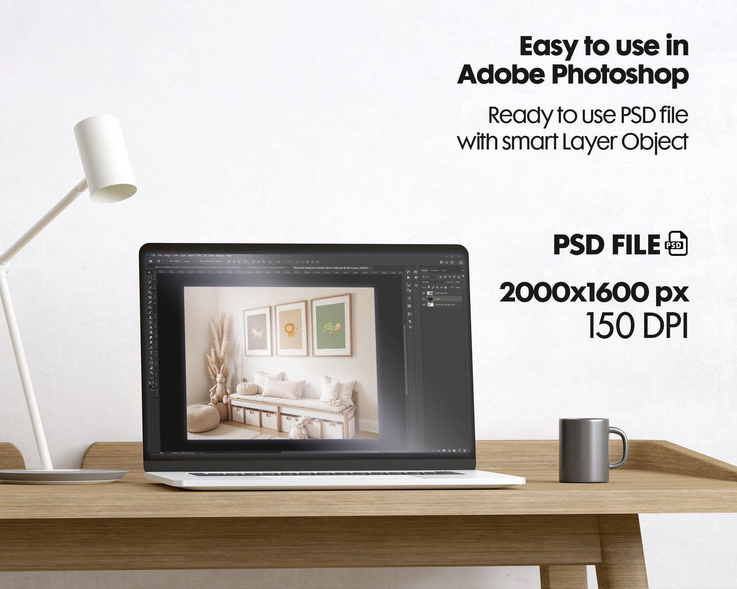 3 Frame Nursery Mockup in Home Interior PSD | 3 Nursery Frame Mockup Frames | Nursery Wall Poster | Nursery Poster Shop Mockup