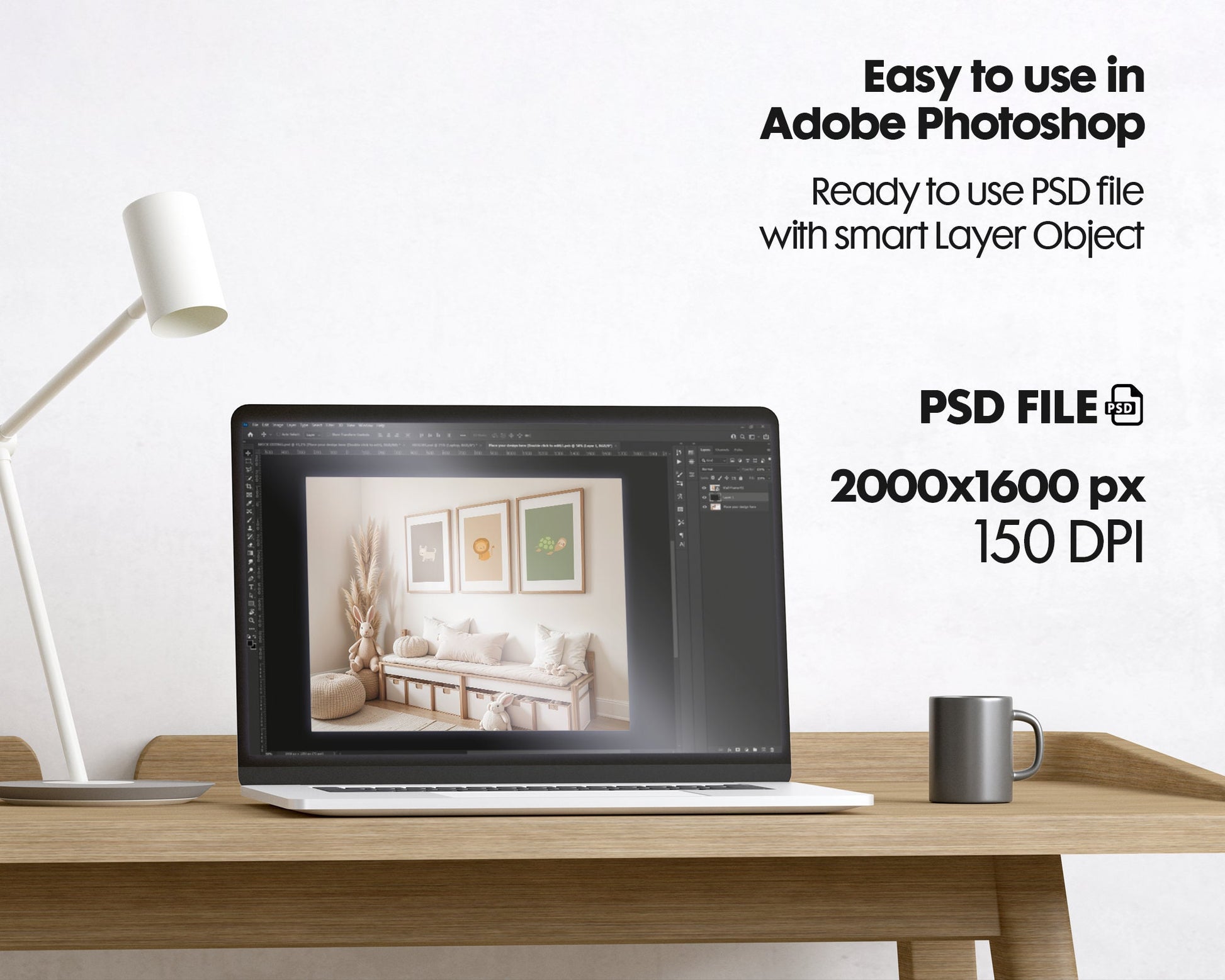 3 Frame Nursery Mockup in Home Interior PSD | 3 Nursery Frame Mockup Frames | Nursery Wall Poster | Nursery Poster Shop Mockup