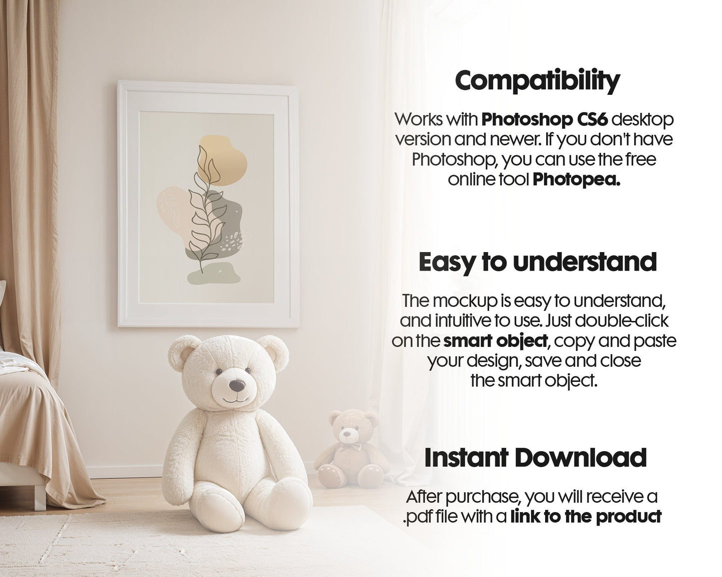 Frame Nursery Mockup in Home Interior PSD | Nursery Frame Mockup Frames | Nursery Wall Poster | Poster Shop Mockup