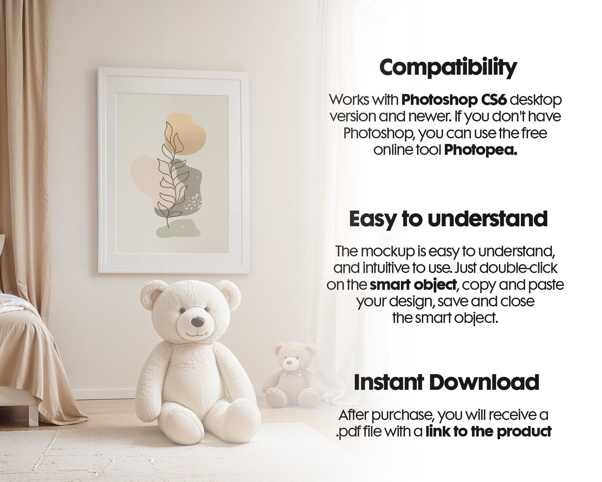 Frame Nursery Mockup in Home Interior PSD | Nursery Frame Mockup Frames | Nursery Wall Poster | Poster Shop Mockup