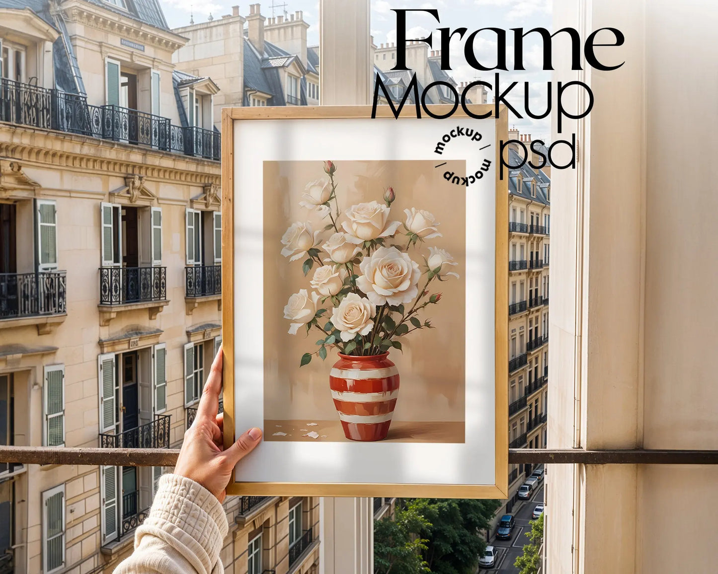 Woman Holding Frame Mockups | Landscape Horizontal Wood Frame Mockup with person | Digital Prints, and Poster Shop Mockup