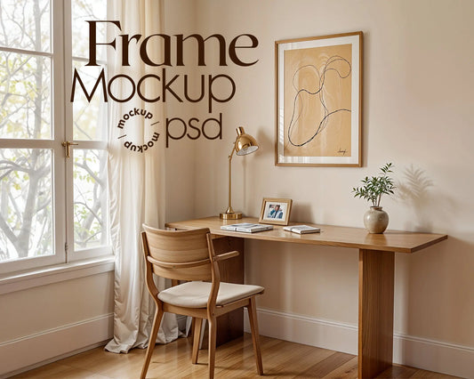 Study Room Wall Poster Frame Mockup | Frame Mockup Frames for Study Room Decor | Poster Shop Mockup for Home Office Art