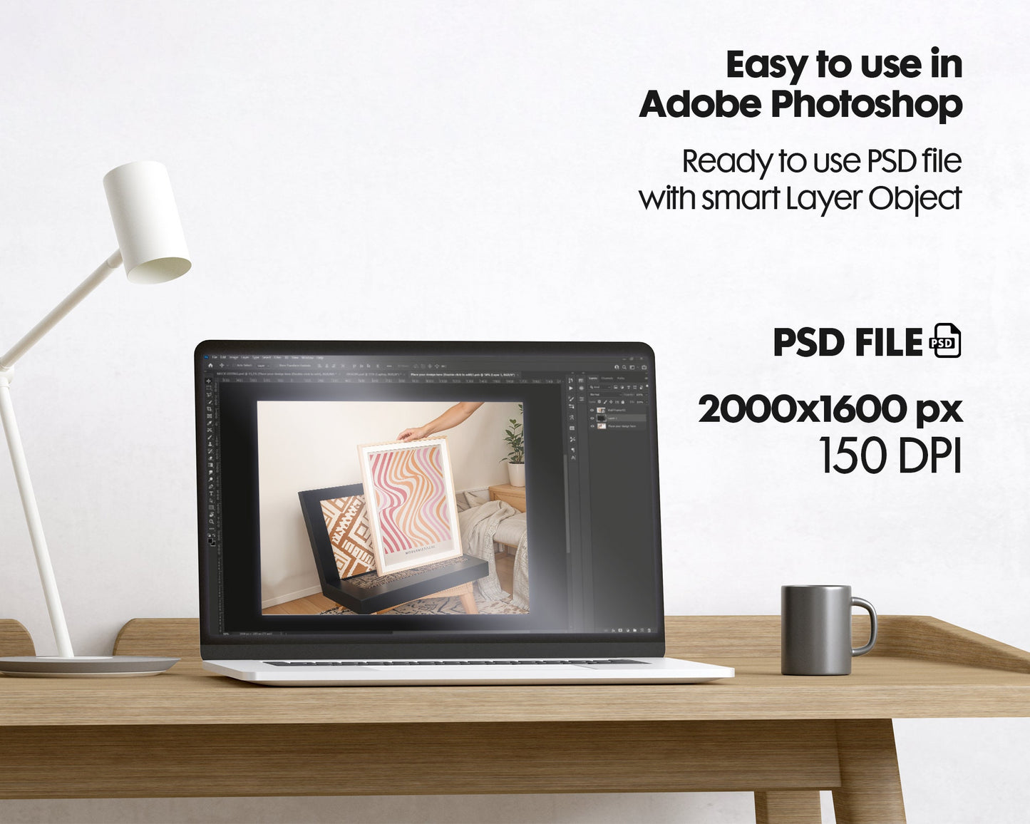 Frame Mockup With Person, PSD Photoshop Mockup, Frame Mockup Home Interior, Luxury Frame Mockup