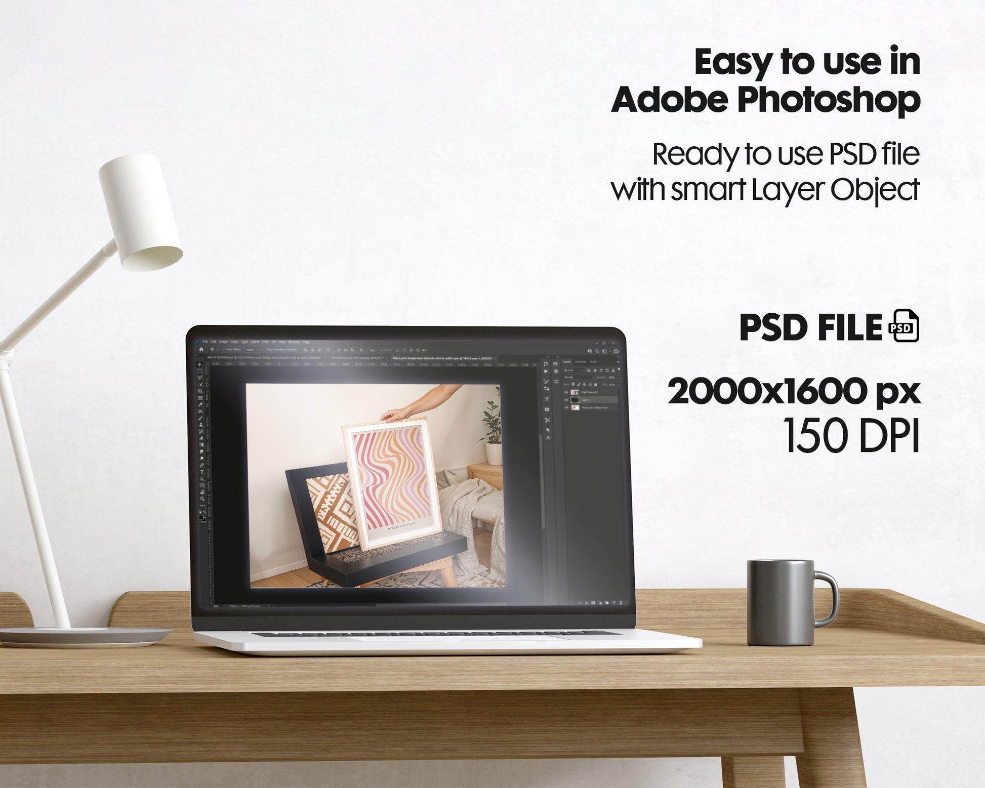 Frame Mockup With Person, PSD Photoshop Mockup, Frame Mockup Home Interior, Luxury Frame Mockup