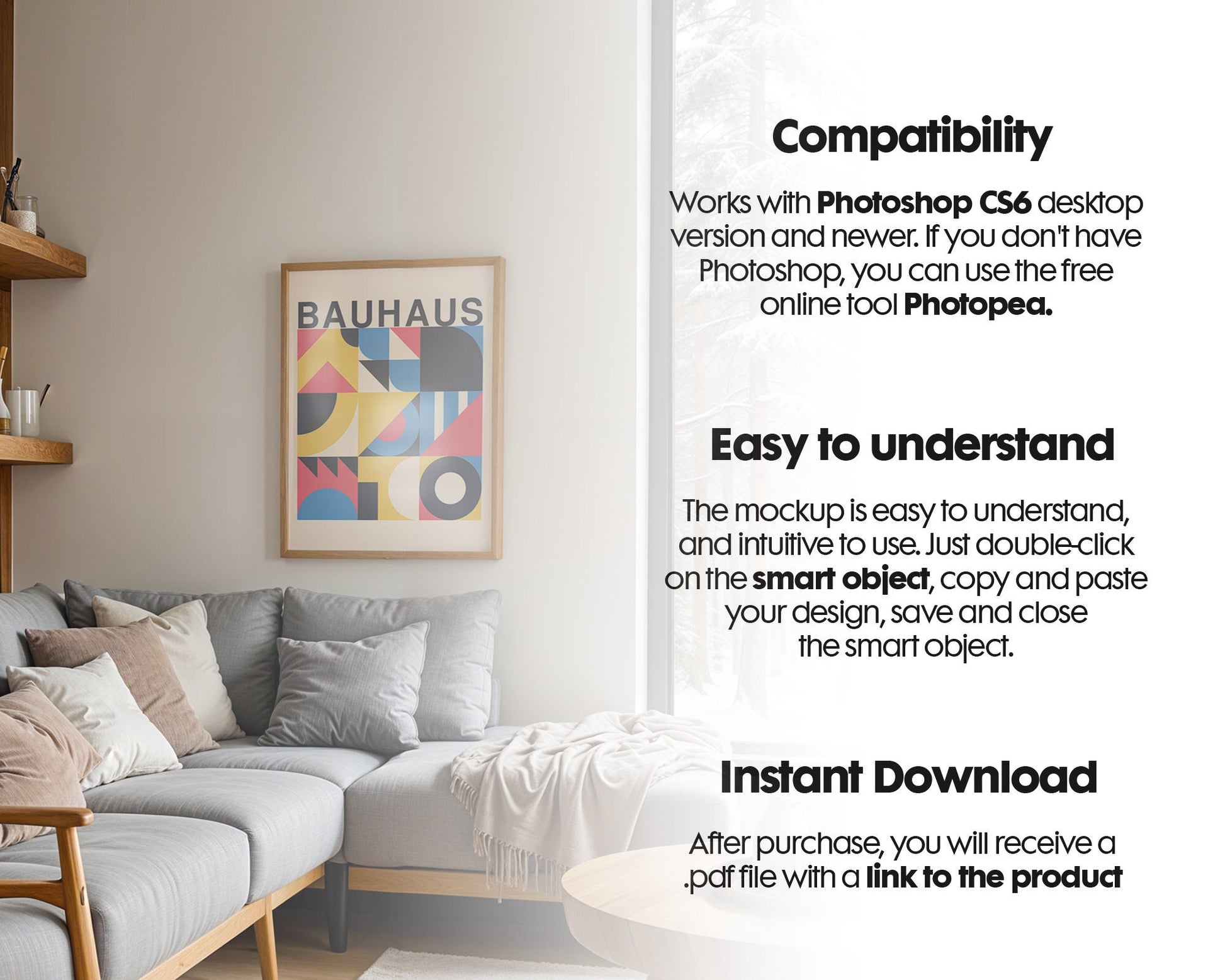 Wood Frame Mockup in Home Interior | Winter Home Frame Mockup Frames | Snow Interior Wall Poster