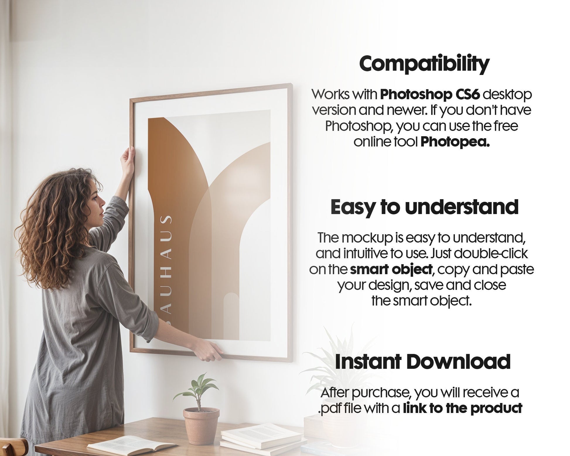 Frame Mockup With Person, PSD Photoshop Mockup, Frame Mockup Home Interior, Interior Frame Mockup Woman