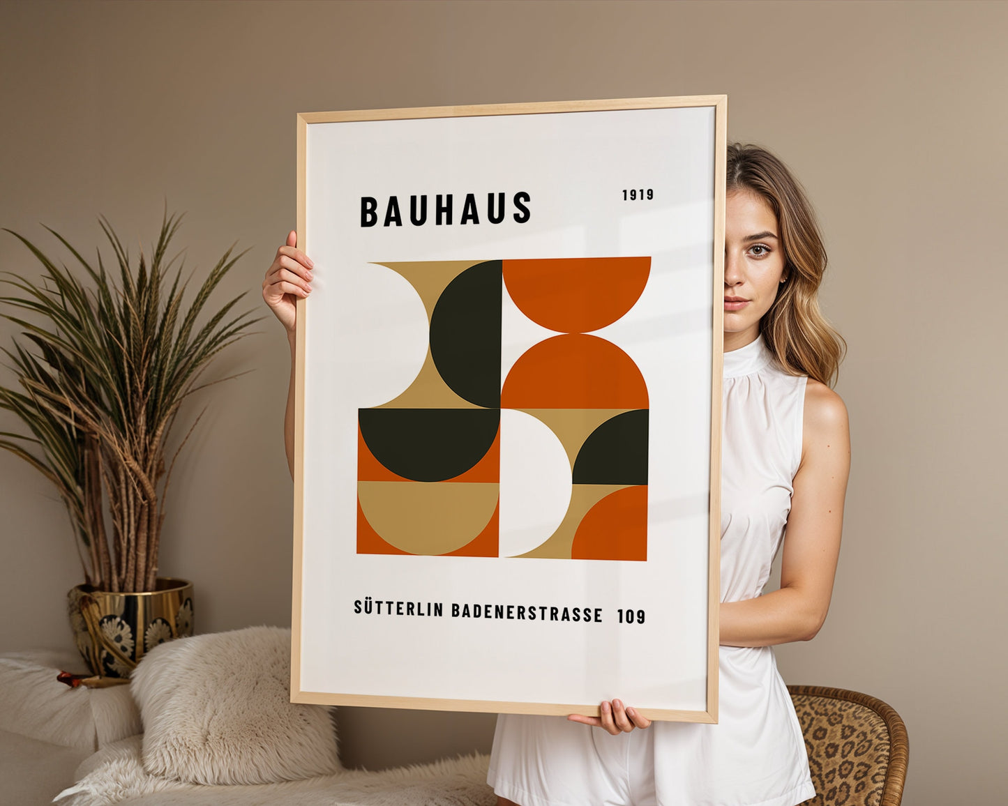 Frame Mockup With Person, PSD Photoshop Mockup, Frame Mockup Home Interior, Interior Frame Mockup Woman