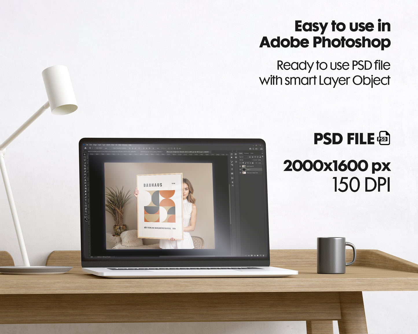 Frame Mockup With Person, PSD Photoshop Mockup, Frame Mockup Home Interior, Interior Frame Mockup Woman