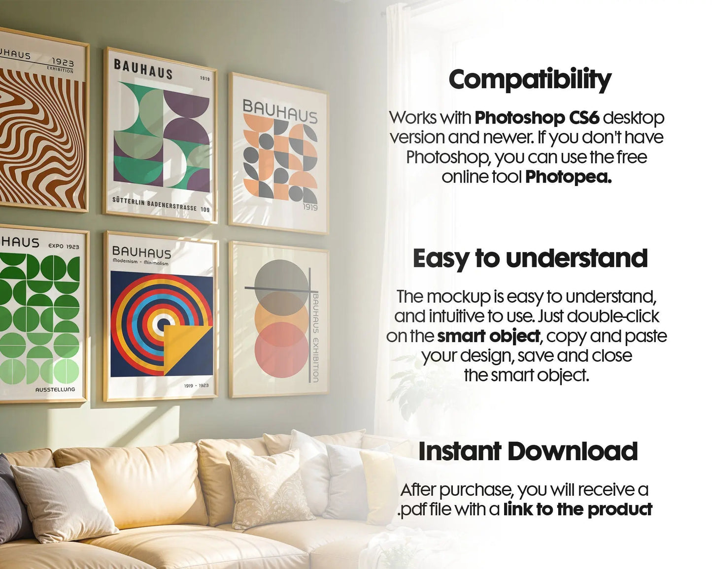 6 Frame Mockup in Home Interior | 6 Frame Mockup Frames | Interior Wall Poster | Interior Poster Shop Mockup