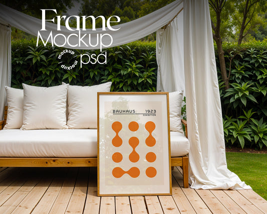 Vertical Frame Mockup in Garden | Garden Frame Mockup PSD | Minimal Thin Wooden Frame