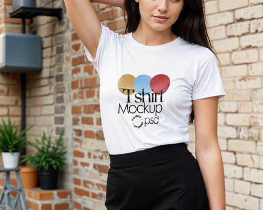Woman White Tshirt Mockup PSD , Gildan T-shirt Mockup PSD , Gildan 64000 Model Mockup PSD, White Shirt Mockup