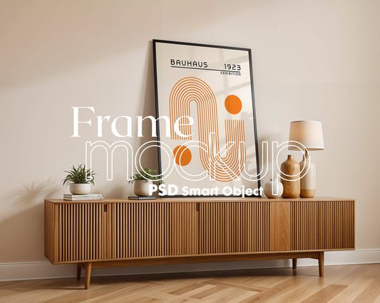 Artwork Mockup PSD | Framed Poster Mockup. DIN A Frame Mock–Up | PSD Photoshop Photopea Mockup. Frame Mockup Home Interior